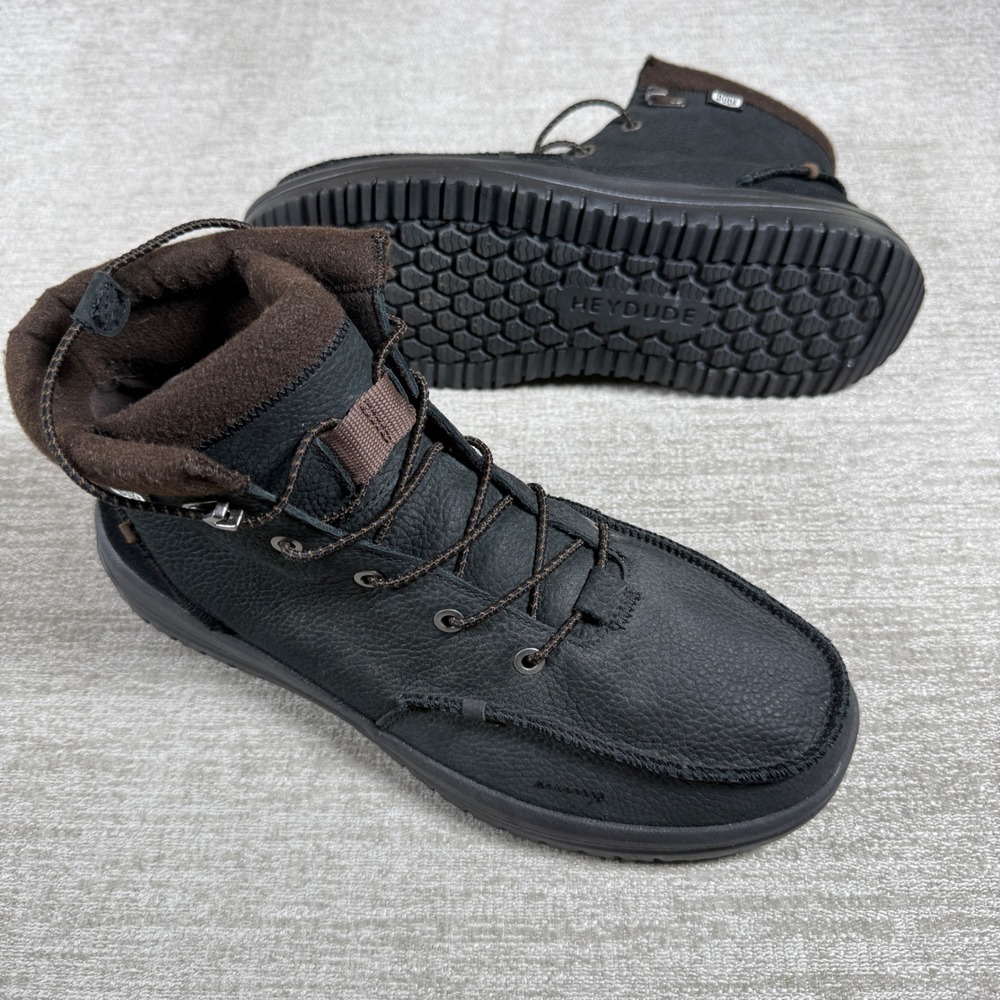 Hey Dude Mens 11 Bradley Boot Leather Black Wool Lining Moc Toe Chukka Boots